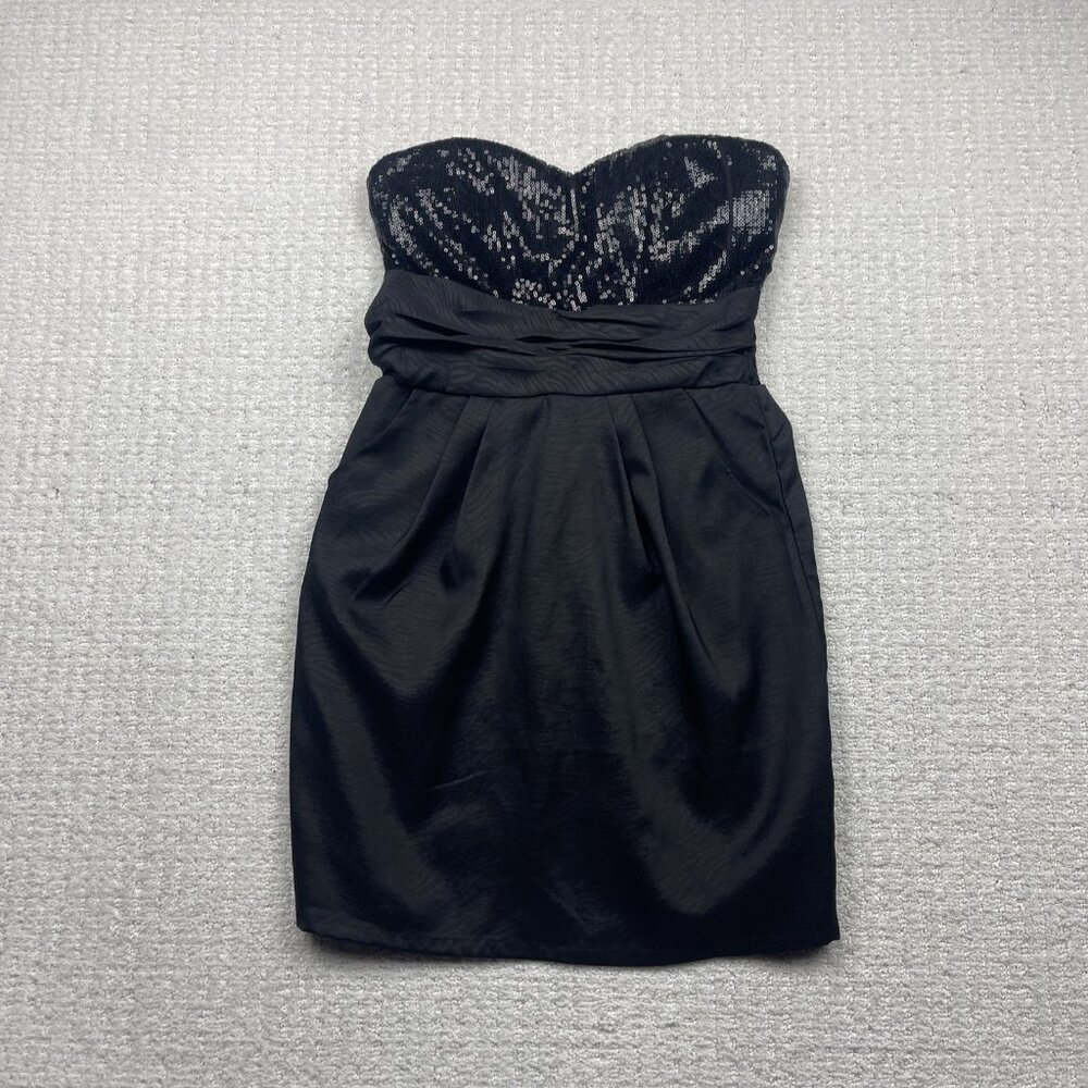 Y2K Forever 21 Dress Black Sequin Bodice Bodycon Party Dark Glam Girl Sz M